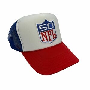 NEW VINTAGE STYLE NFL SHIELD LOGO RED BLUE WHITE TRUCKER HAT CAP ADU…